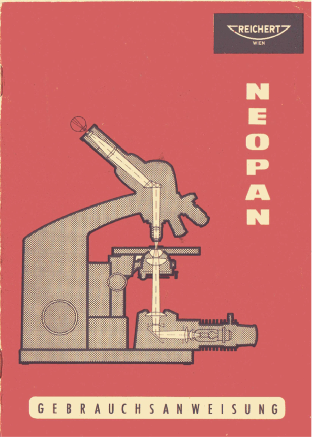 A red cover with a drawing of a microscope
Description automatically generated
