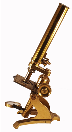 A close-up of a gold microscope
Description automatically generated