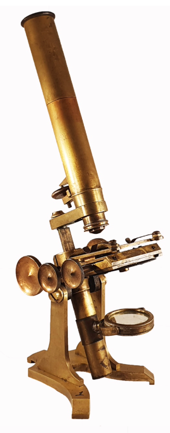 A close-up of a gold microscope
Description automatically generated